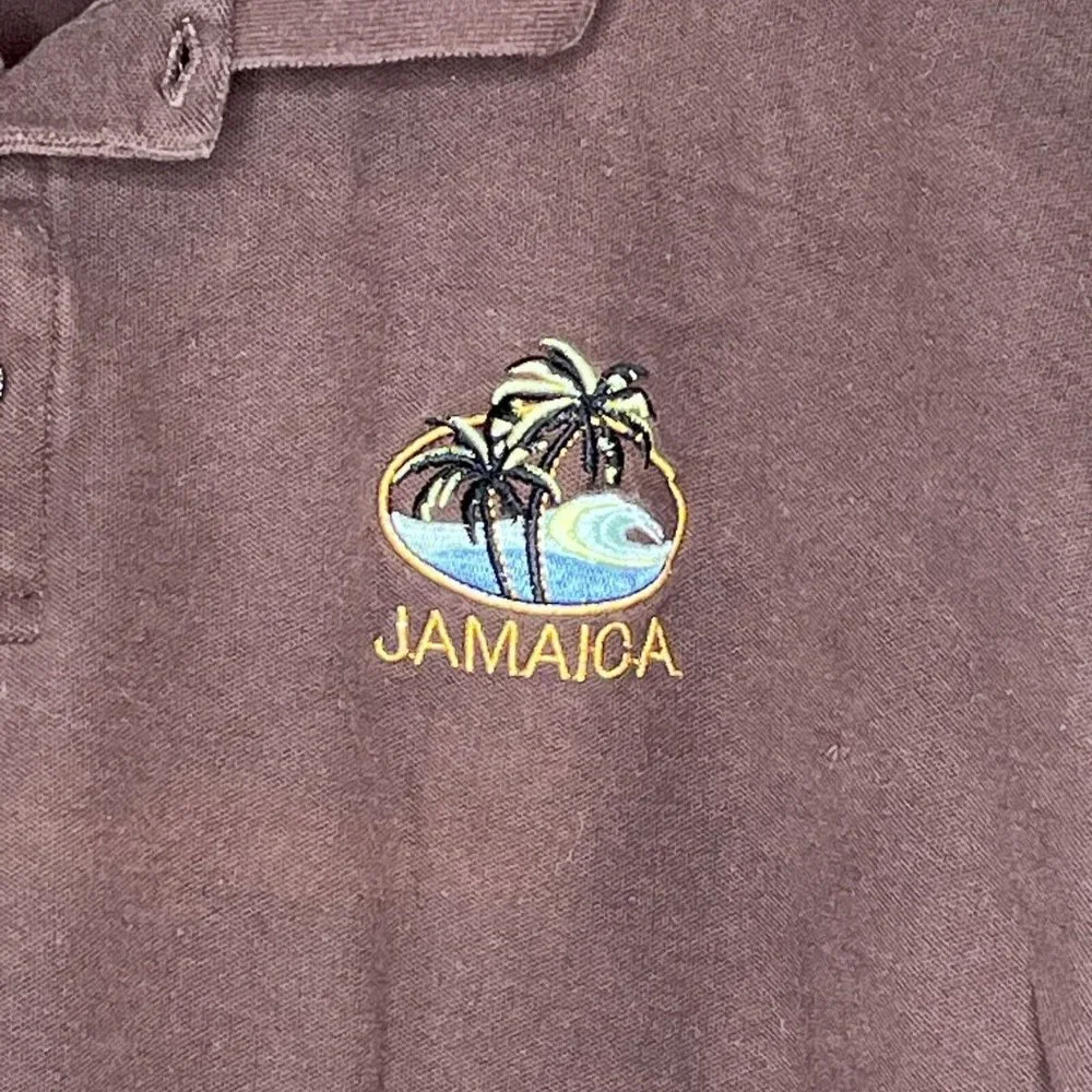 Jamaica Souvenir Polo Shirt Mens XL Brown Short Sleeve Cotton Daily Polo Tag - Picture 3 of 9